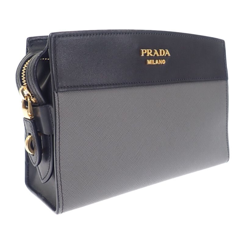 Prada Esplanade Bag 1bh043 Shoulder Bag Saffiano Gray Black Ladies [AB Rank