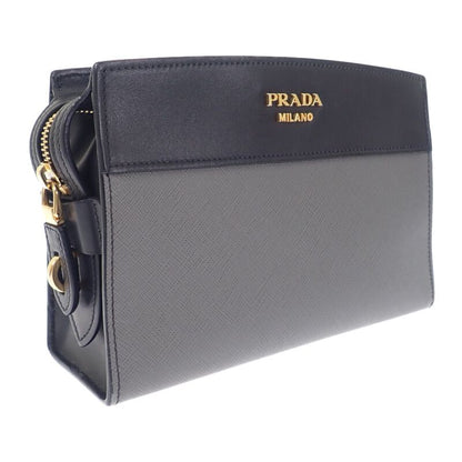 Prada Esplanade Bag 1bh043 Shoulder Bag Saffiano Gray Black Ladies [AB Rank