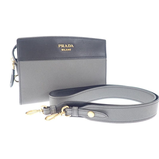 Prada Esplanade Bag 1bh043 Shoulder Bag Saffiano Gray Black Ladies [AB Rank