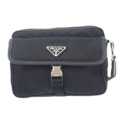 Prada Re-nylon 2vh133 Shoulder Bag Nylon Saffiano Black Silver Hardware Ladies