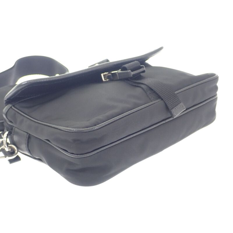 Prada Re-nylon 2vh133 Shoulder Bag Nylon Saffiano Black Silver Hardware Ladies