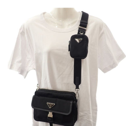 Prada Re-nylon 2vh133 Shoulder Bag Nylon Saffiano Black Silver Hardware Ladies