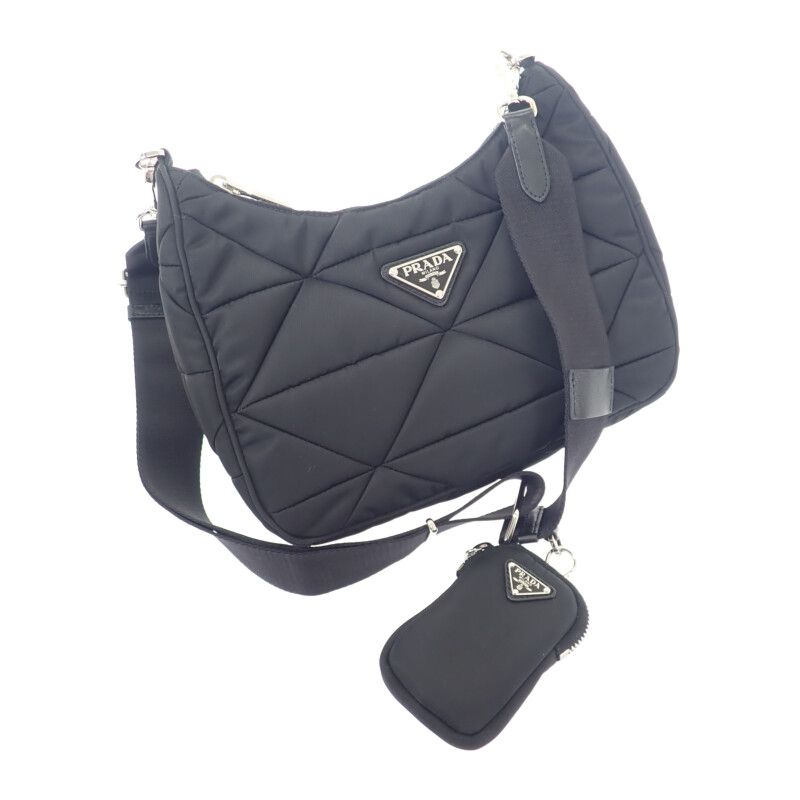 Prada Padette Nylon 1bc151 Shoulder Bag Black Silver Hardware Women's Gift