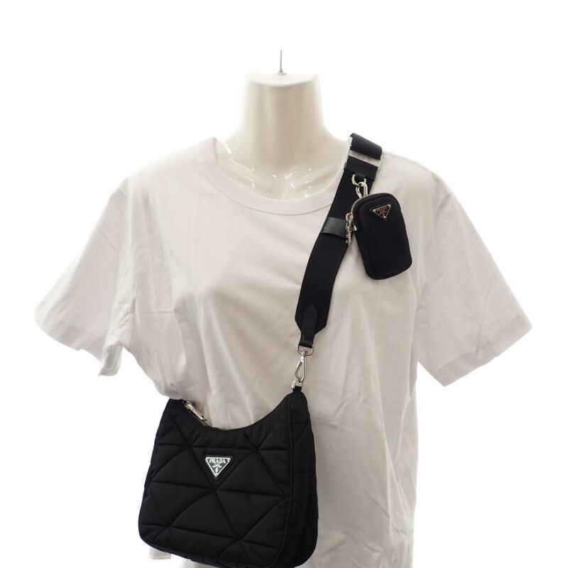 Prada Padette Nylon 1bc151 Shoulder Bag Black Silver Hardware Women's Gift