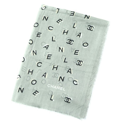 CHANEL 2021 21B Coco Mark Logo Allover Cashmere Silk Scarf Shawl Grayish Made