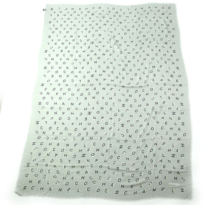 CHANEL 2021 21B Coco Mark Logo Allover Cashmere Silk Scarf Shawl Grayish Made