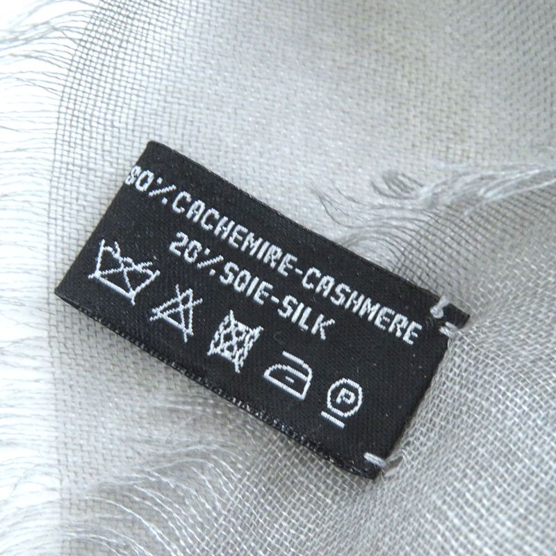 CHANEL 2021 21B Coco Mark Logo Allover Cashmere Silk Scarf Shawl Grayish Made
