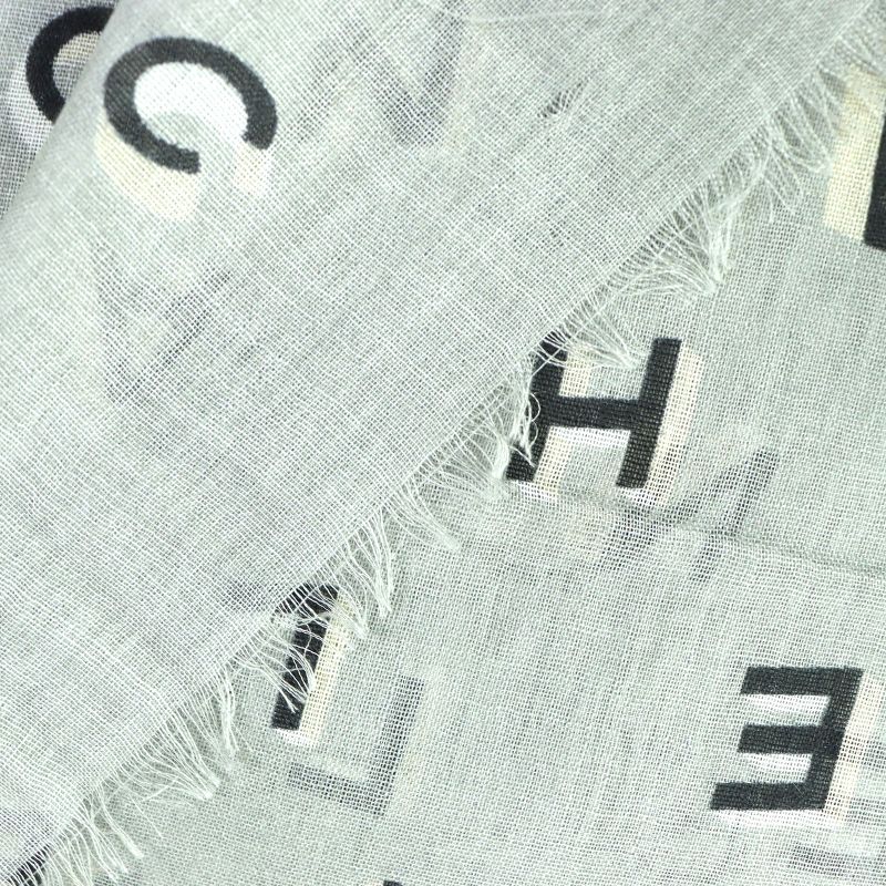 CHANEL 2021 21B Coco Mark Logo Allover Cashmere Silk Scarf Shawl Grayish Made