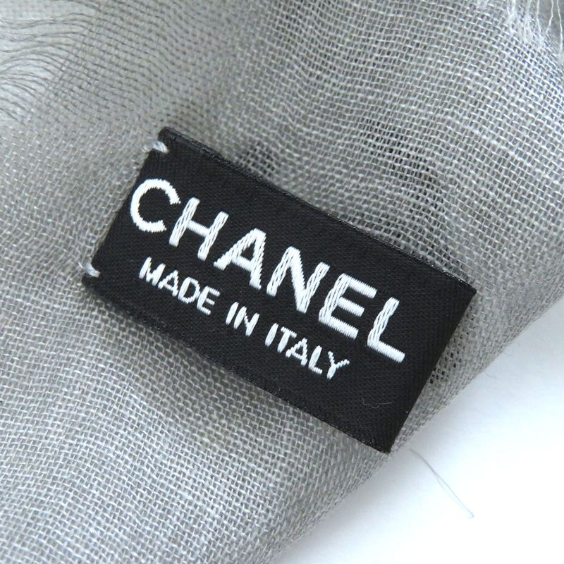 CHANEL 2021 21B Coco Mark Logo Allover Cashmere Silk Scarf Shawl Grayish Made