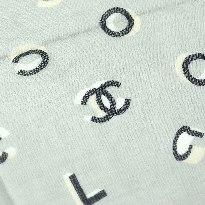 CHANEL 2021 21B Coco Mark Logo Allover Cashmere Silk Scarf Shawl Grayish Made