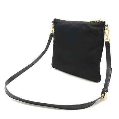 Prada Ribbon Motif Shoulder Bag Pochette Crossbody Nylon Leather NERO Black