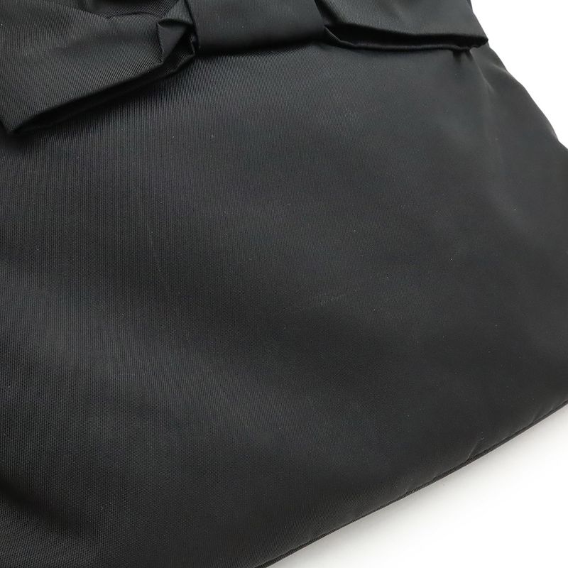 Prada Ribbon Motif Shoulder Bag Pochette Crossbody Nylon Leather NERO Black