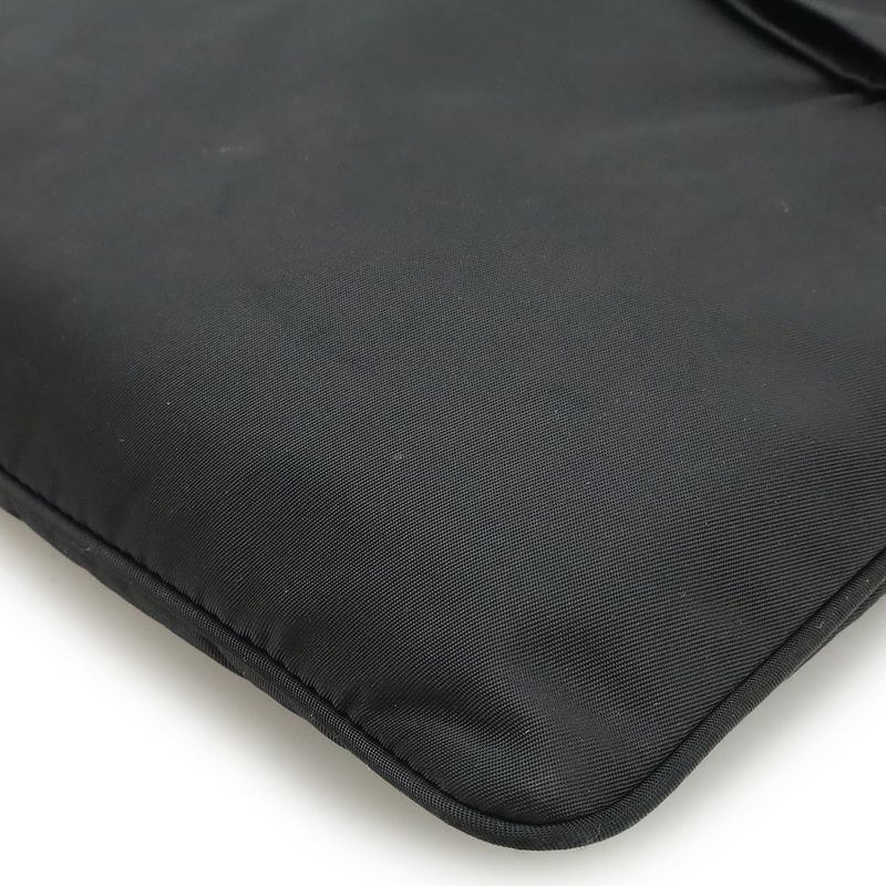 Prada Ribbon Motif Shoulder Bag Pochette Crossbody Nylon Leather NERO Black