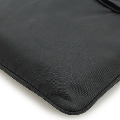 Prada Ribbon Motif Shoulder Bag Pochette Crossbody Nylon Leather NERO Black