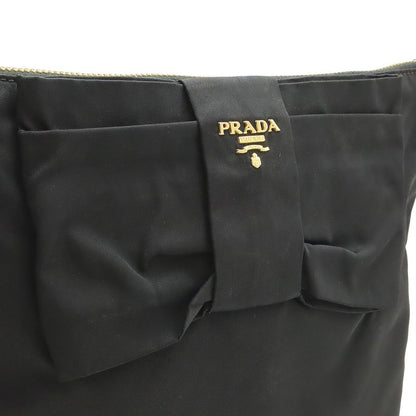 Prada Ribbon Motif Shoulder Bag Pochette Crossbody Nylon Leather NERO Black