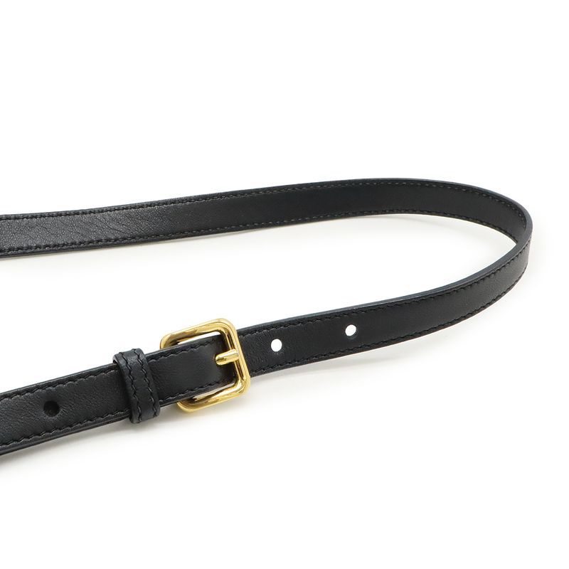 Prada Ribbon Motif Shoulder Bag Pochette Crossbody Nylon Leather NERO Black