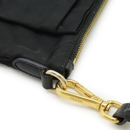 Prada Ribbon Motif Shoulder Bag Pochette Crossbody Nylon Leather NERO Black