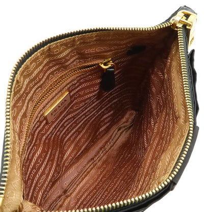 Prada Ribbon Motif Shoulder Bag Pochette Crossbody Nylon Leather NERO Black