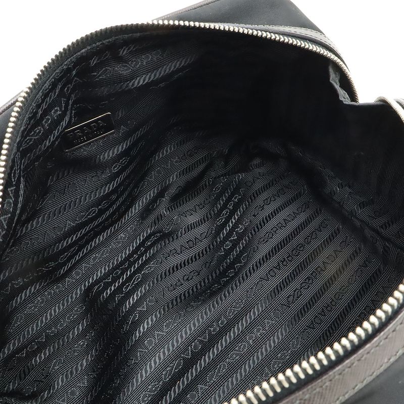 Prada Logo Jacquard Triangle Logo Second Bag Clutch Bag Multi Pouch Nylon NERO