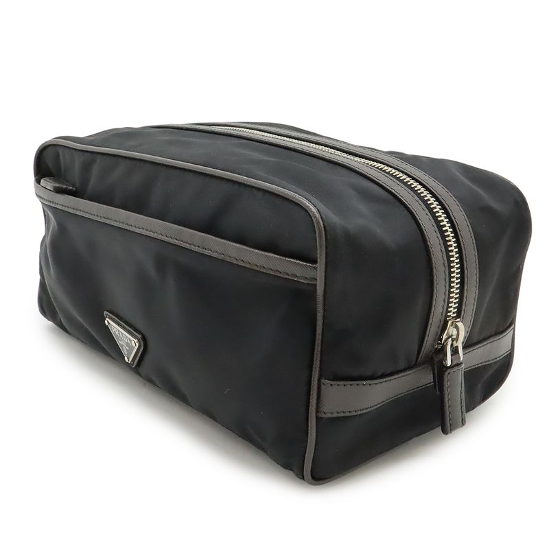 Prada Logo Jacquard Triangle Logo Second Bag Clutch Bag Multi Pouch Nylon NERO
