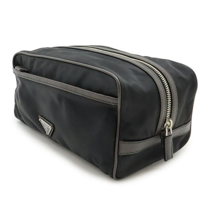 Prada Logo Jacquard Triangle Logo Second Bag Clutch Bag Multi Pouch Nylon NERO