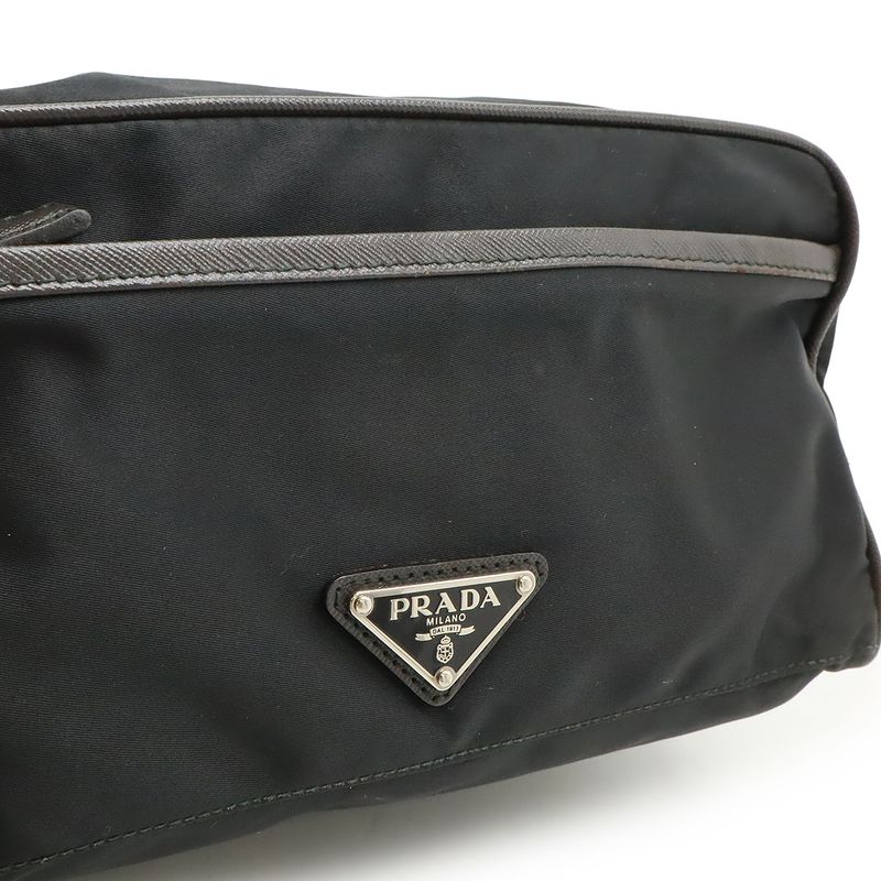 Prada Logo Jacquard Triangle Logo Second Bag Clutch Bag Multi Pouch Nylon NERO