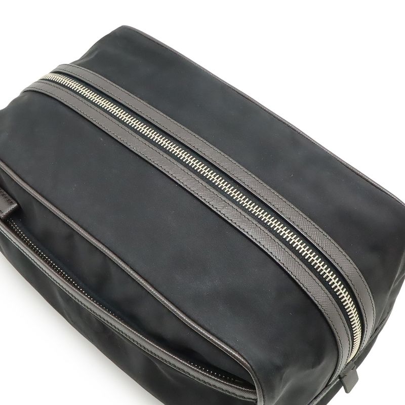 Prada Logo Jacquard Triangle Logo Second Bag Clutch Bag Multi Pouch Nylon NERO