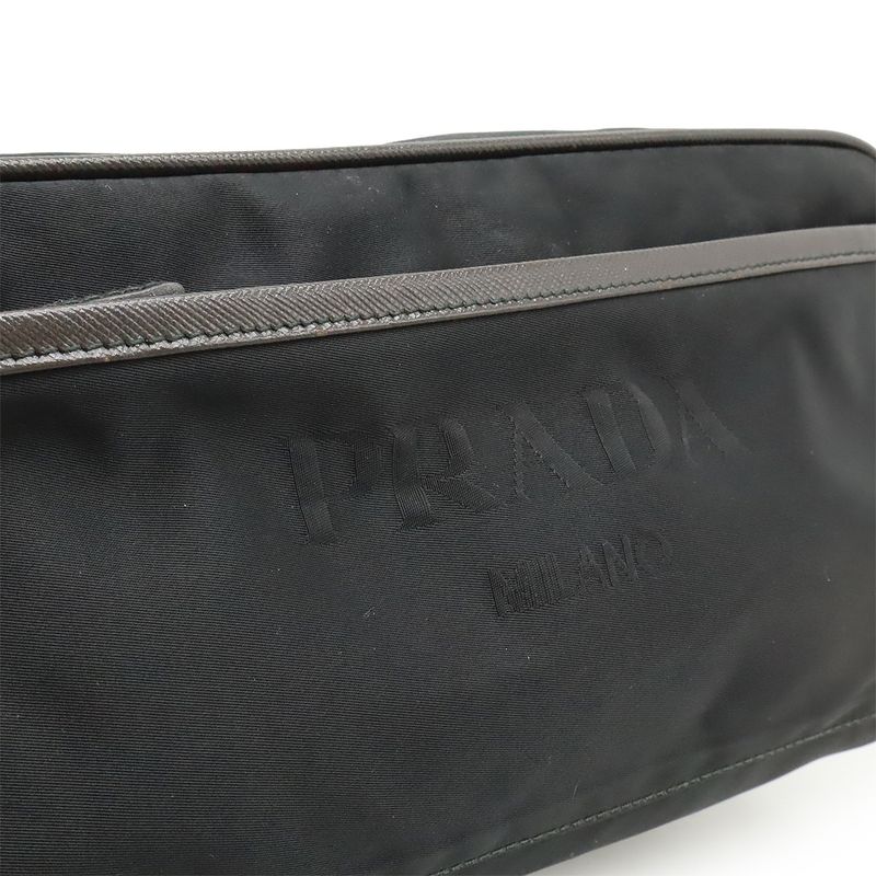 Prada Logo Jacquard Triangle Logo Second Bag Clutch Bag Multi Pouch Nylon NERO