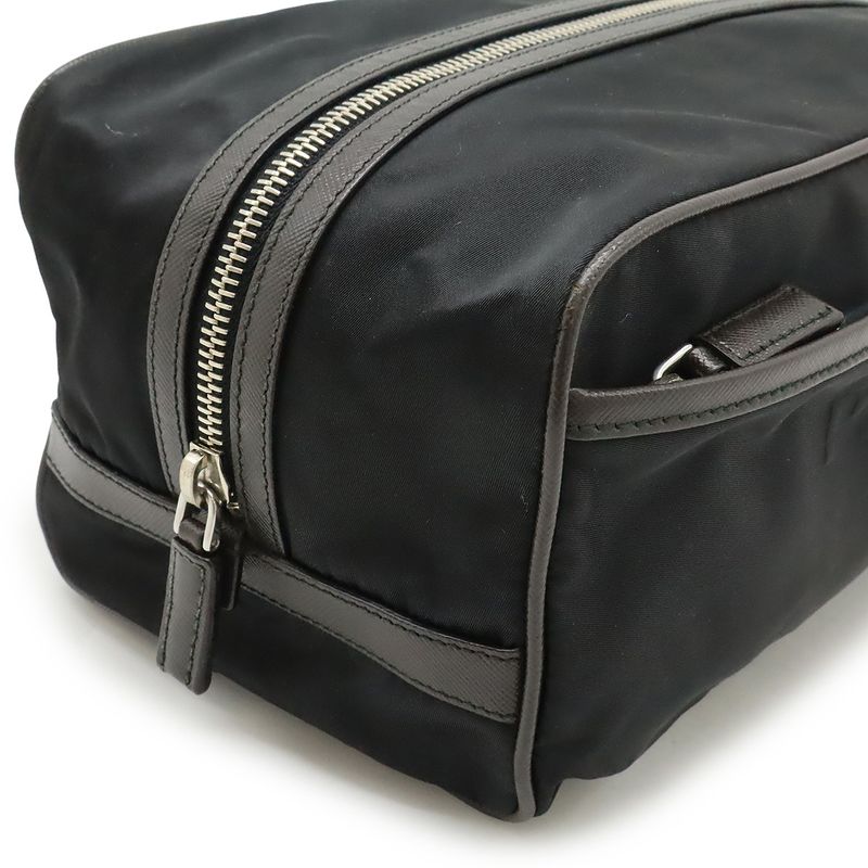 Prada Logo Jacquard Triangle Logo Second Bag Clutch Bag Multi Pouch Nylon NERO