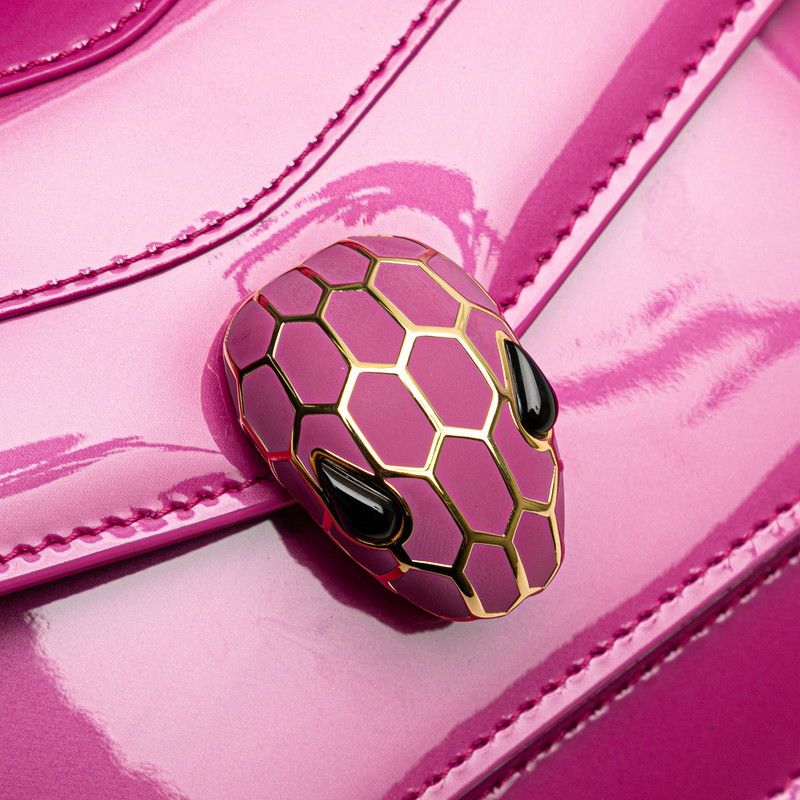 Bulgari Serpenti Forever Chain Shoulder Bag Shocking Pink Enamel Leather Women