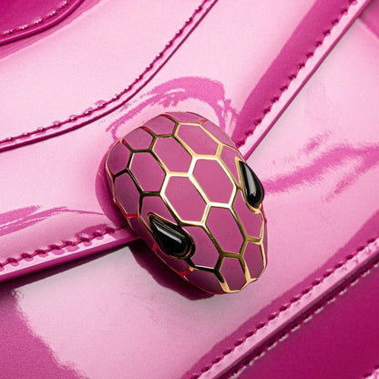 Bulgari Serpenti Forever Chain Shoulder Bag Shocking Pink Enamel Leather Women