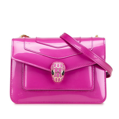 Bulgari Serpenti Forever Chain Shoulder Bag Shocking Pink Enamel Leather Women