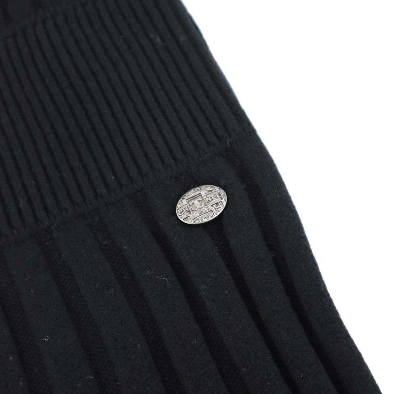 Chanel Ribbed Pleated Wool Knit Dress P59747k07800 Black 36