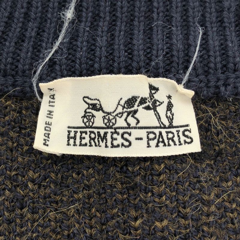 Hermes 1980's Alpaca Wool Knit Sweater Navy M