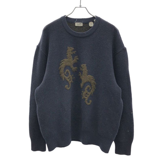 Hermes 1980's Alpaca Wool Knit Sweater Navy M