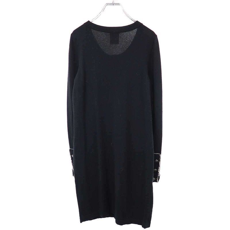 Chanel Coco Mark Button Tweed Fringe Cashmere Knit Dress P42061w04956 Black 38