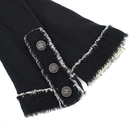 Chanel Coco Mark Button Tweed Fringe Cashmere Knit Dress P42061w04956 Black 38