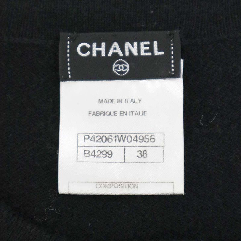 Chanel Coco Mark Button Tweed Fringe Cashmere Knit Dress P42061w04956 Black 38