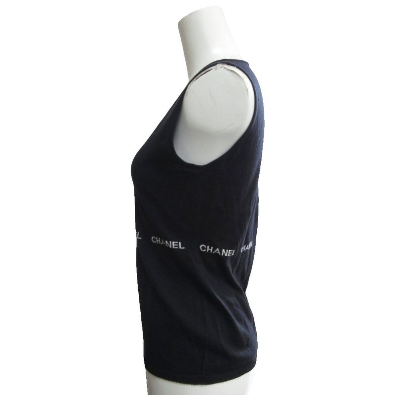 Chanel Vintage Sleeveless Cut And Sewn Jacquard Signature Knit Black - MNK2