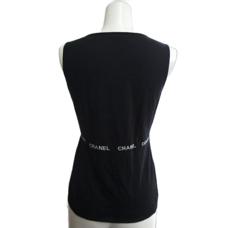 Chanel Vintage Sleeveless Cut And Sewn Jacquard Signature Knit Black - MNK2