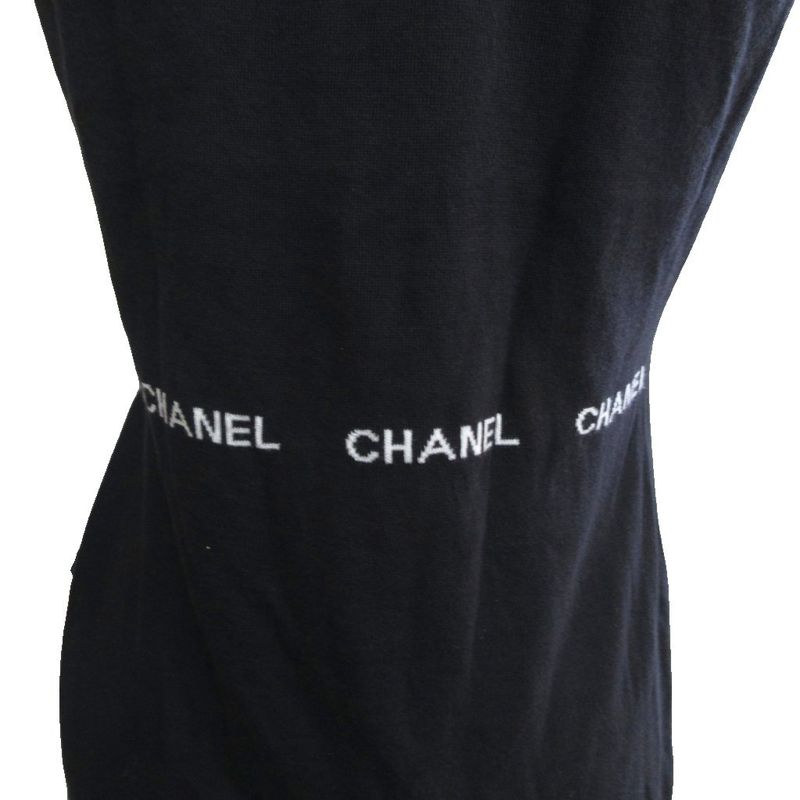 Chanel Vintage Sleeveless Cut And Sewn Jacquard Signature Knit Black - MNK2