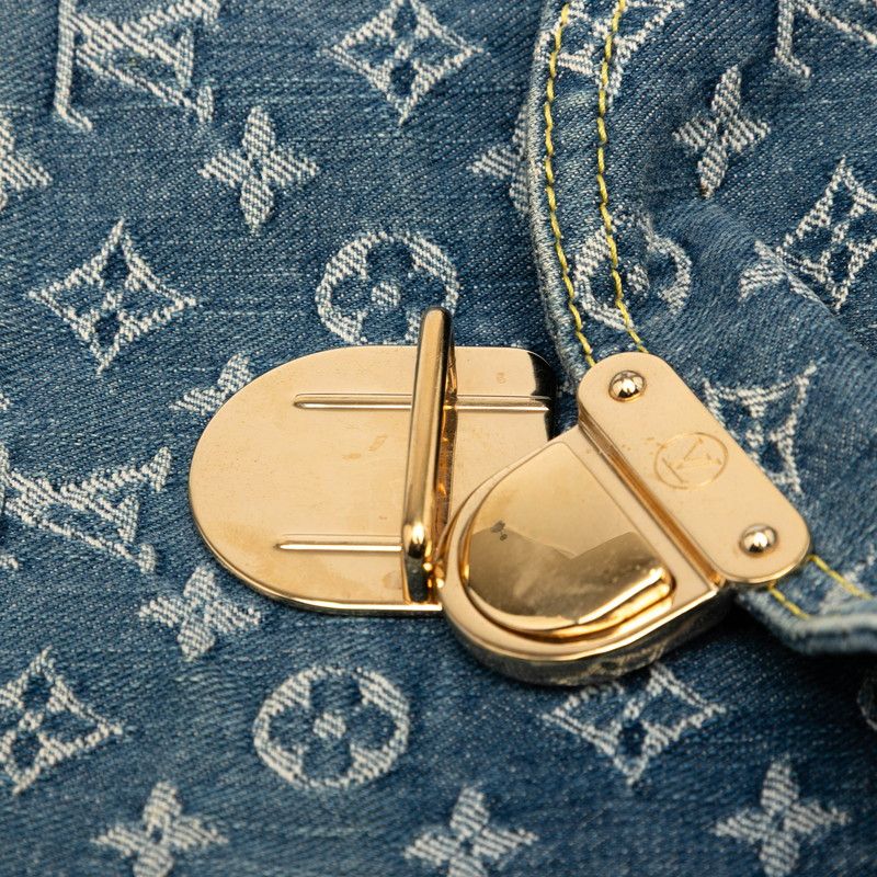 Louis Vuitton Monogram Denim Flat Shopper Handbag Tote Bag M95018 Indigo Blue
