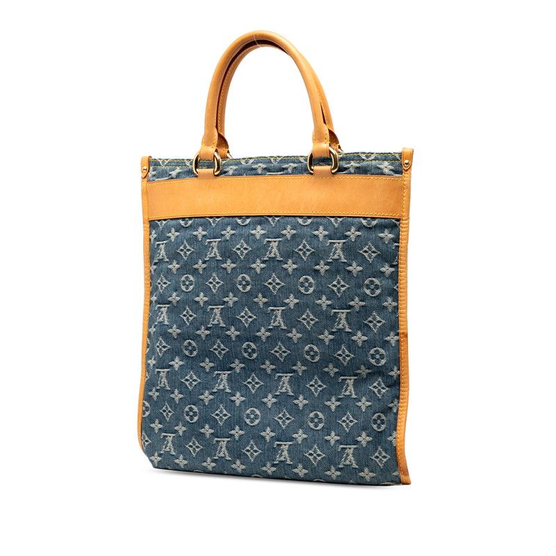 Louis Vuitton Monogram Denim Flat Shopper Handbag Tote Bag M95018 Indigo Blue