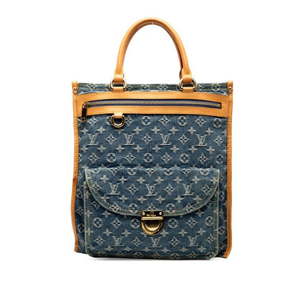 Louis Vuitton Monogram Denim Flat Shopper Handbag Tote Bag M95018 Indigo Blue