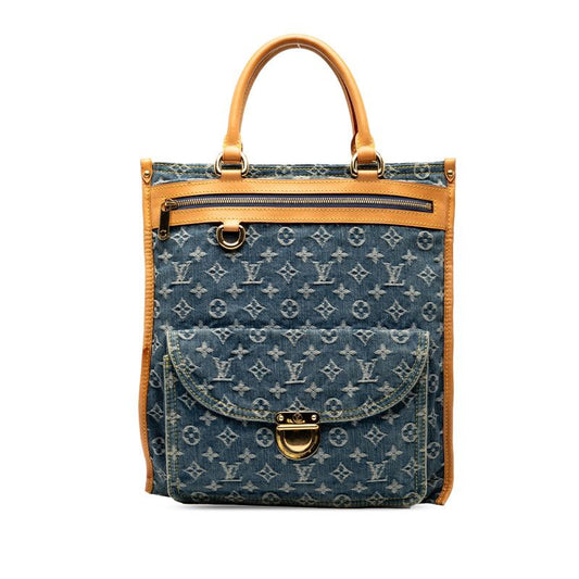 Louis Vuitton Monogram Denim Flat Shopper Handbag Tote Bag M95018 Indigo Blue