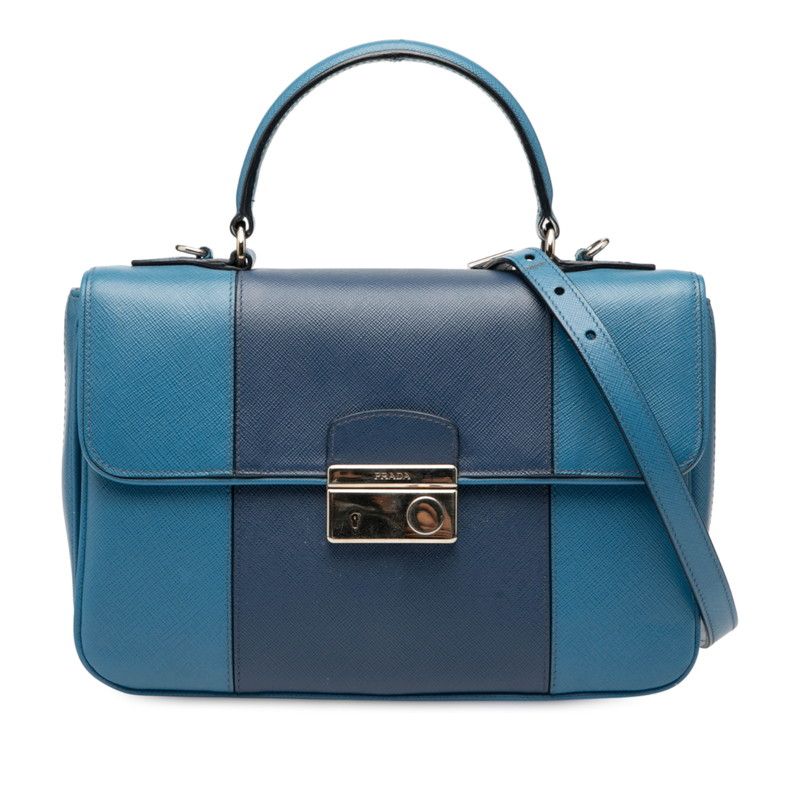 Prada Handbag Shoulder Bag 2WAY B2485c Blue Saffiano Leather Women Prada