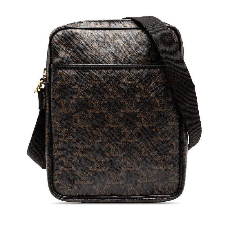 Celine Triomphe Crossbody Shoulder Bag Brown Black PVC Leather Women's Celine