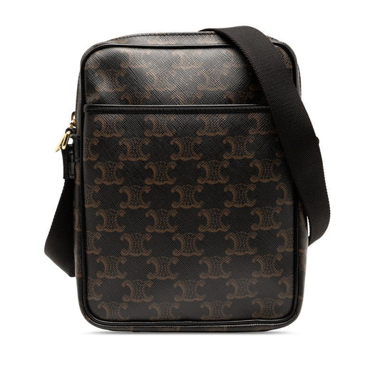 Celine Triomphe Crossbody Shoulder Bag Brown Black PVC Leather Women's Celine