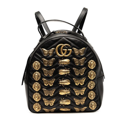 Gucci GG Marmont Animal Pattern Butterfly Backpack 476671 Black Leather Women's