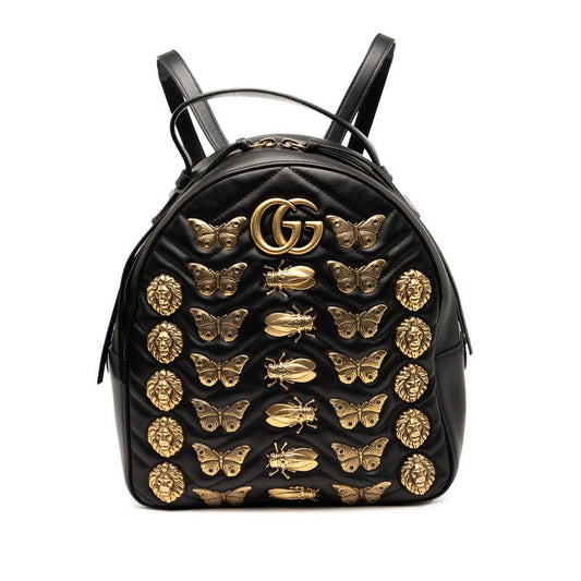Gucci GG Marmont Animal Pattern Butterfly Backpack 476671 Black Leather Women's